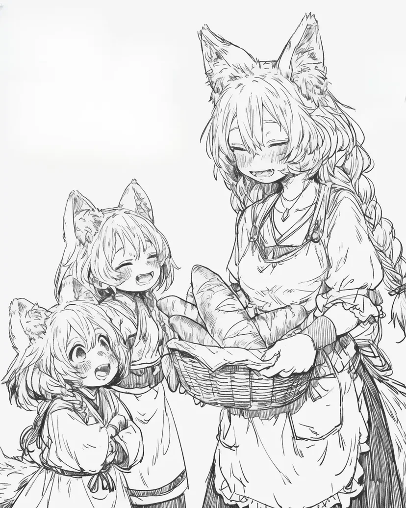 Dibujo de La familia de zorros y la hora del pan para colorear