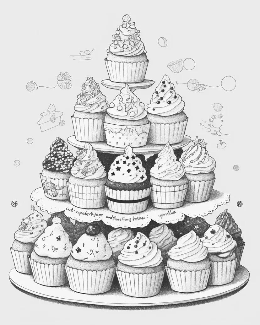 Gambar mewarnai Menara Cupcake