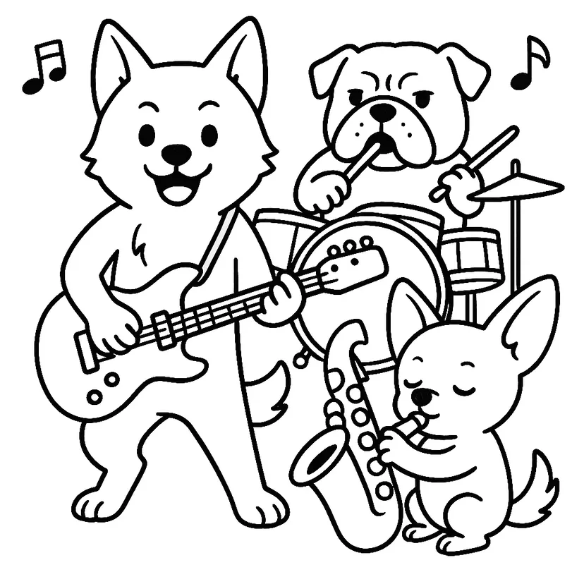 Dibujo de La divertida banda de perros para colorear