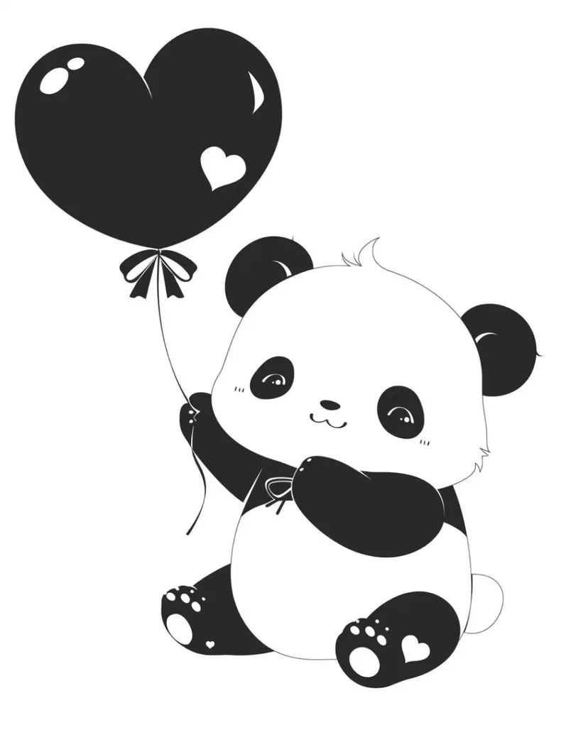 風船を持ったかわいいパンダの塗り絵