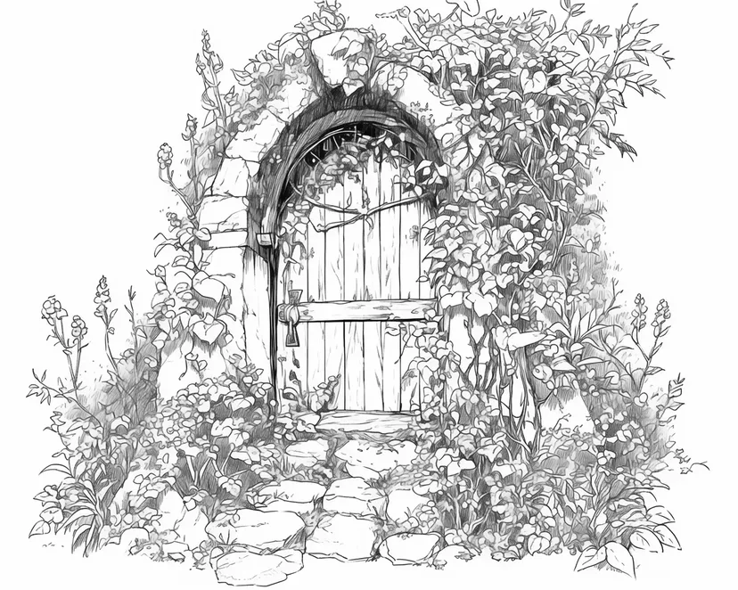 秘密の花園の扉の塗り絵