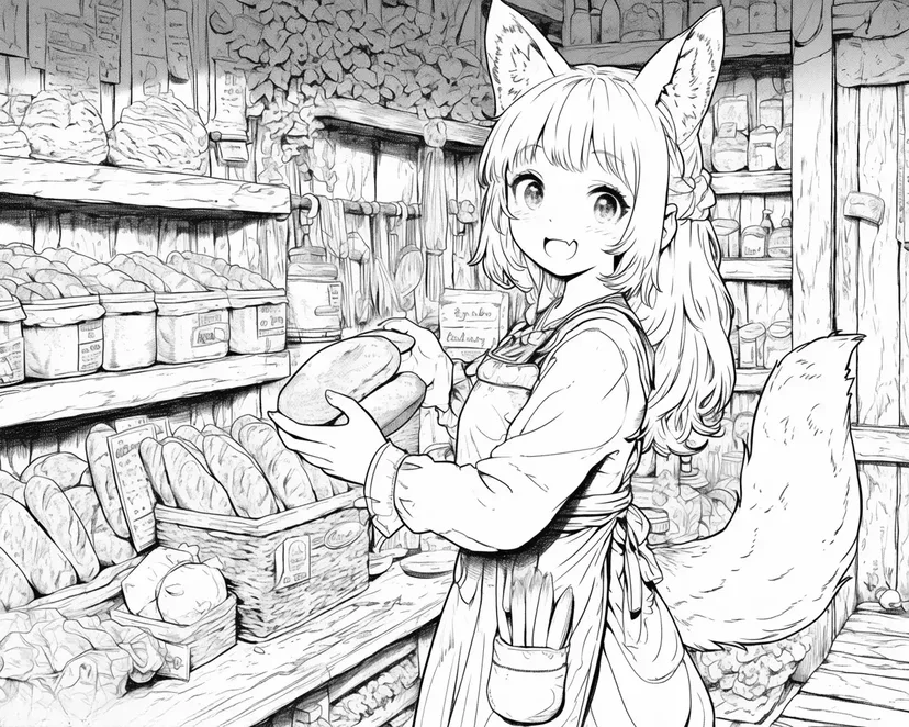 The Fox Girl at the Bakery coloring page