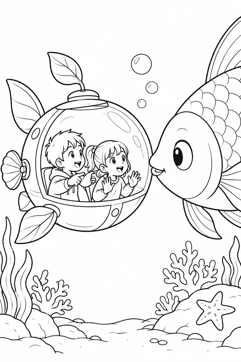 泡の潜水艇の塗り絵