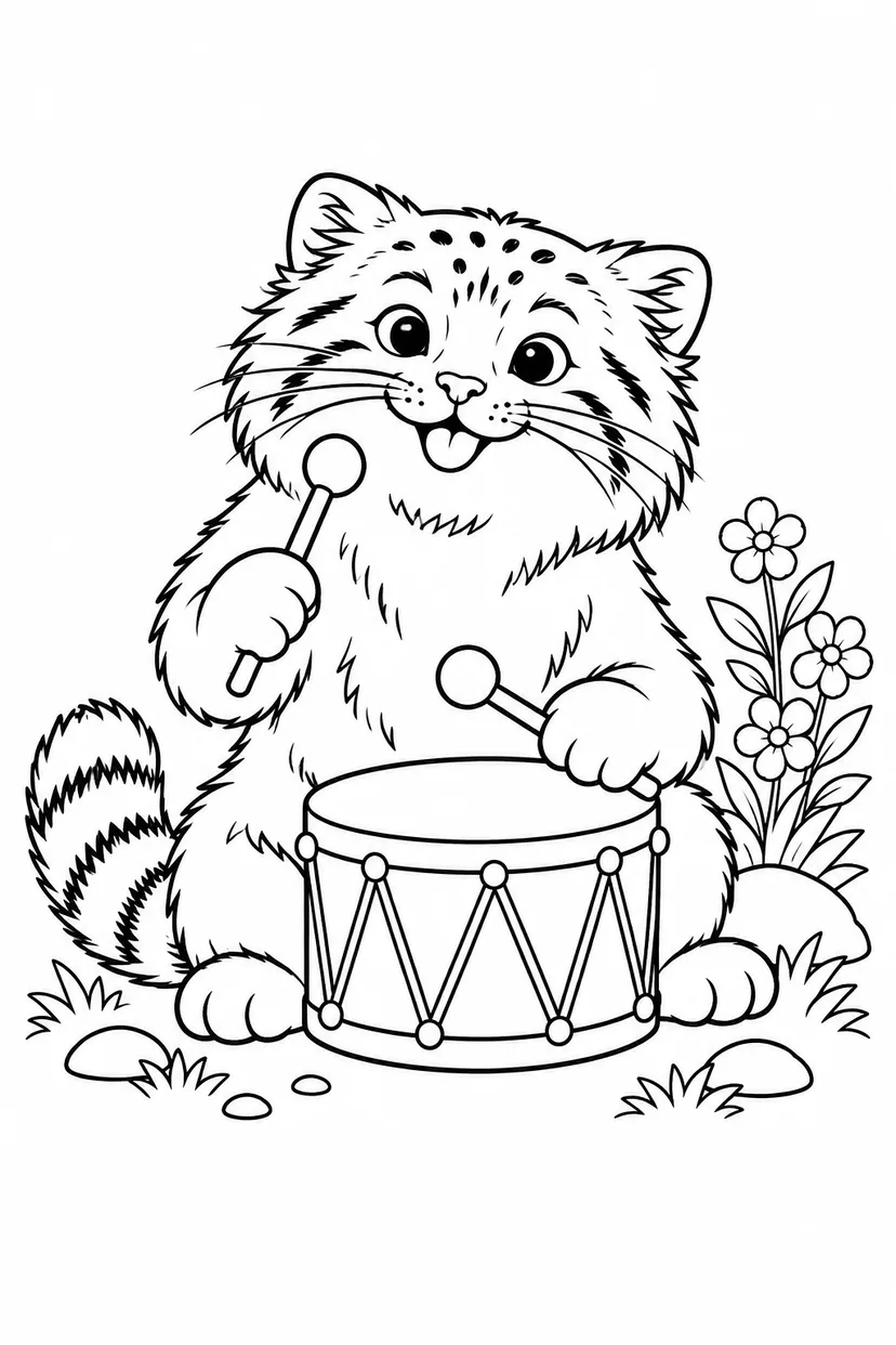 マヌルネコの小さな音楽会の塗り絵