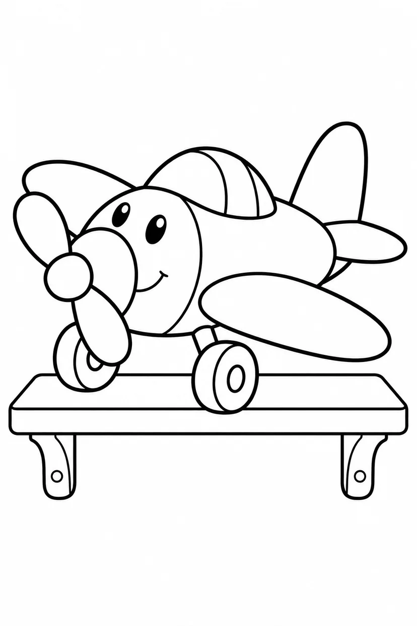 おもちゃのひこうきとおもちゃの棚の塗り絵