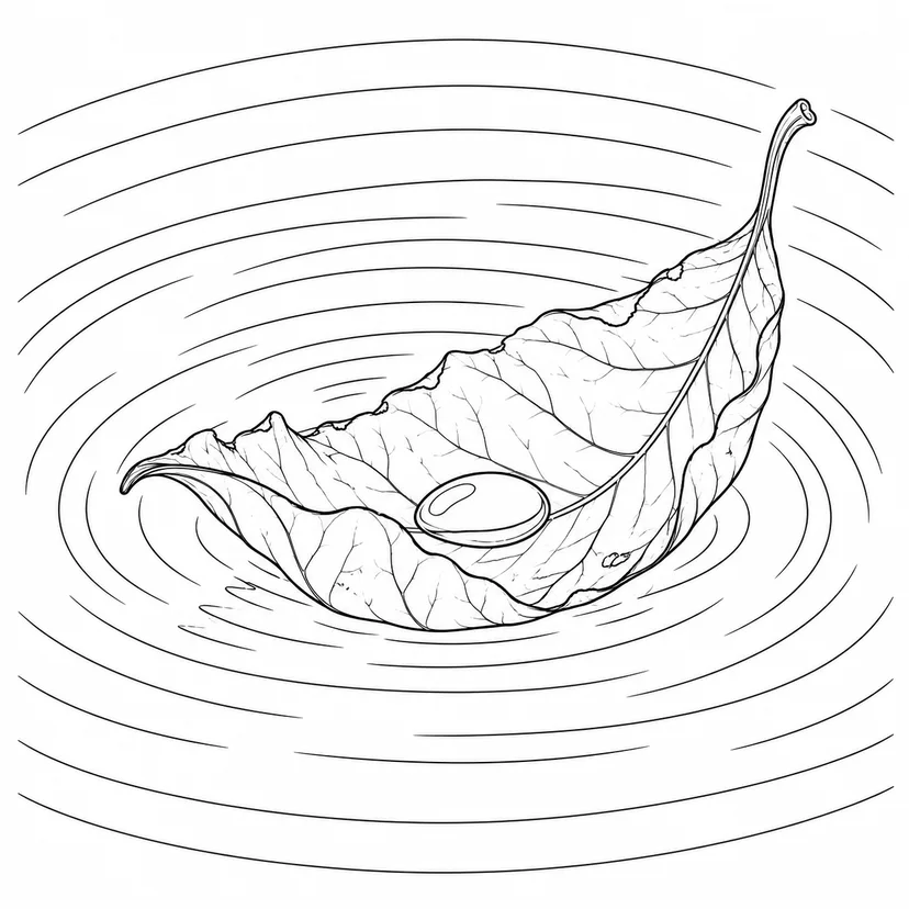 Dibujo de Hoja seca flotando en el agua para colorear