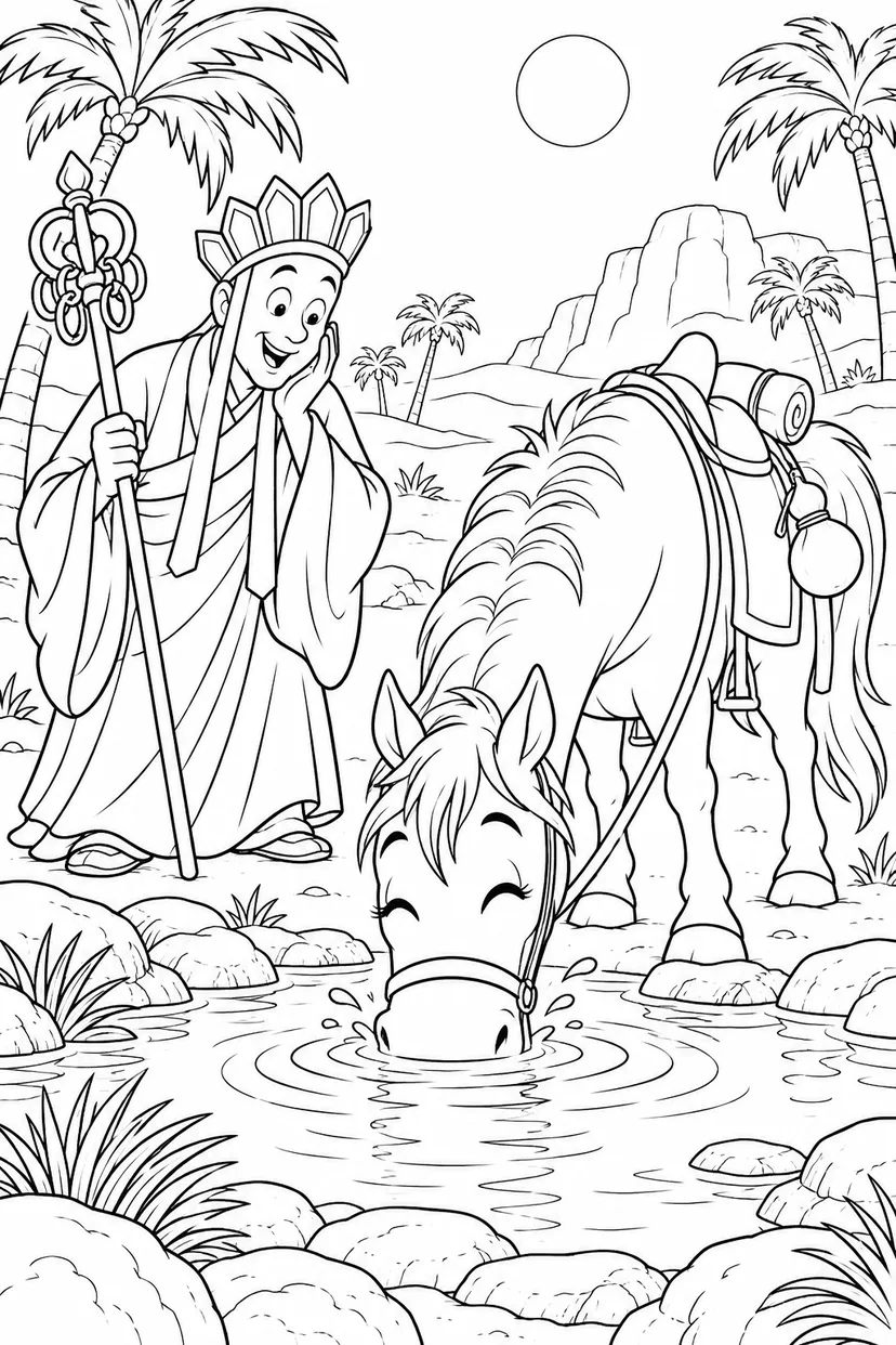どたばた西遊記：三蔵と砂漠のオアシスの塗り絵
