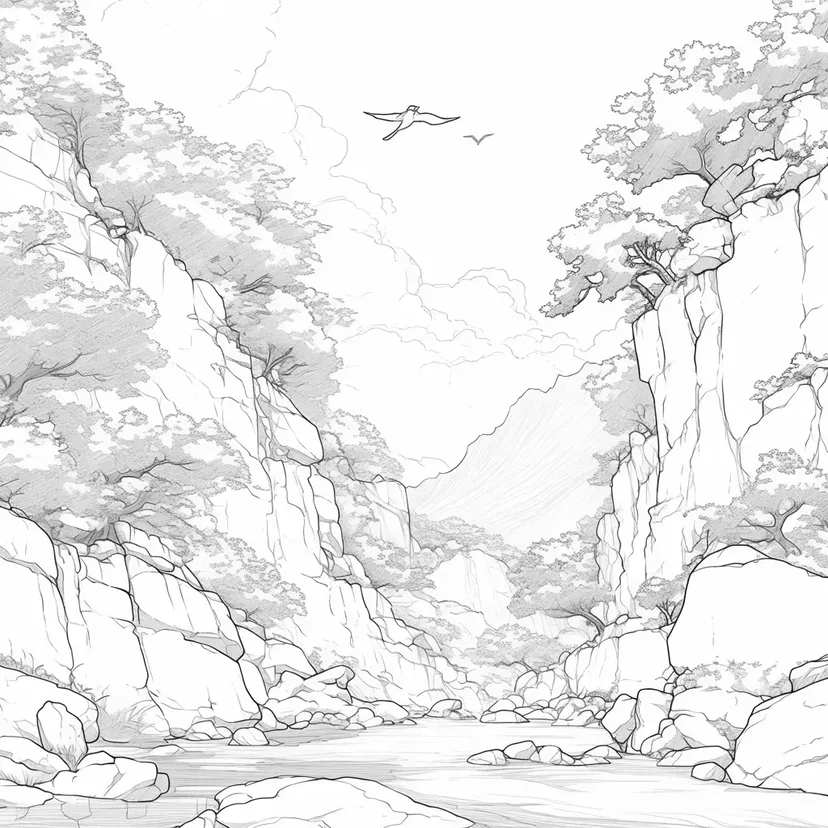 谷を越える翼竜の塗り絵