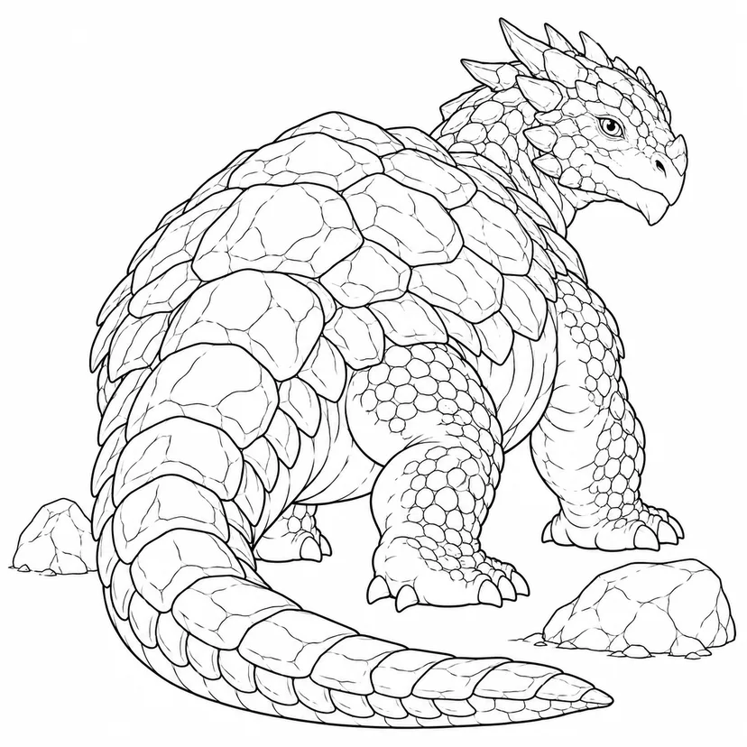 Coloriage Dragon à carapace de pierre se retournant