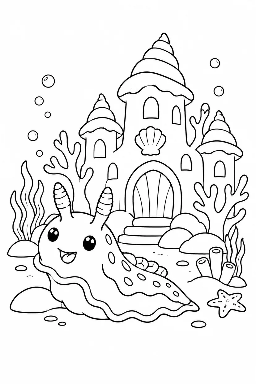 ウミウシとサンゴのお城の塗り絵