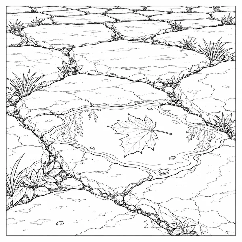雨上がりの石畳と草の塗り絵