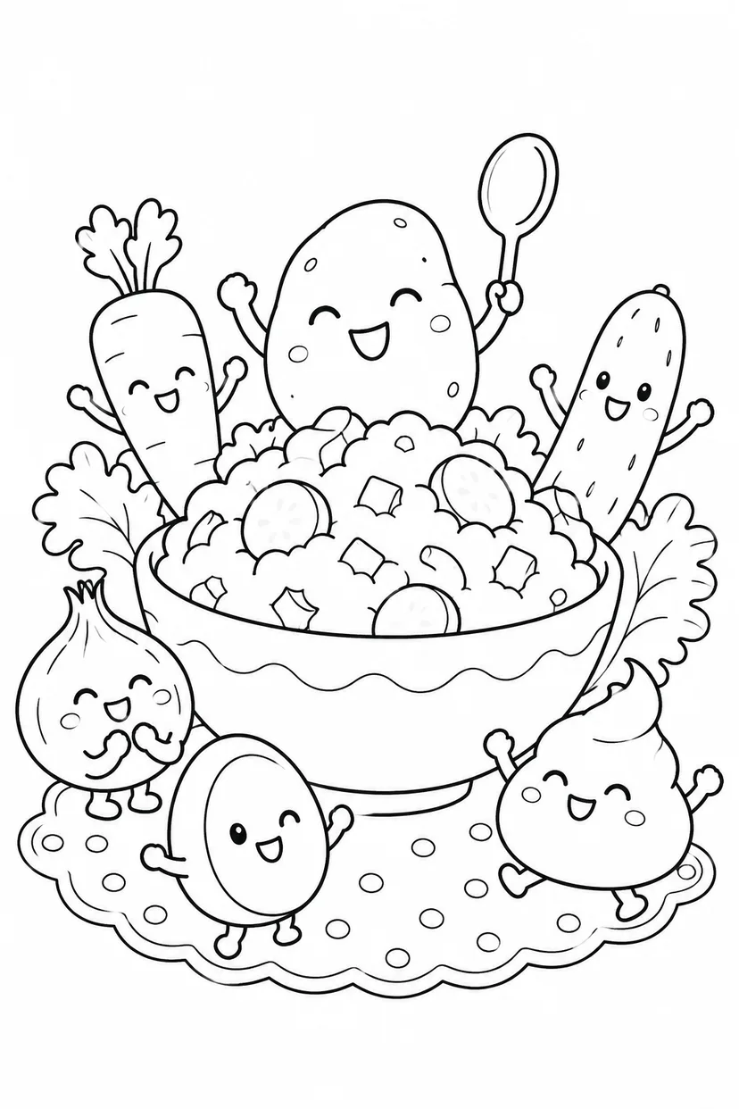 ポテトサラダのパーティーの塗り絵