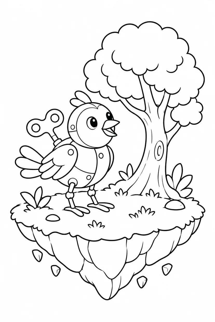 歯車の鳥と浮かぶ島の塗り絵