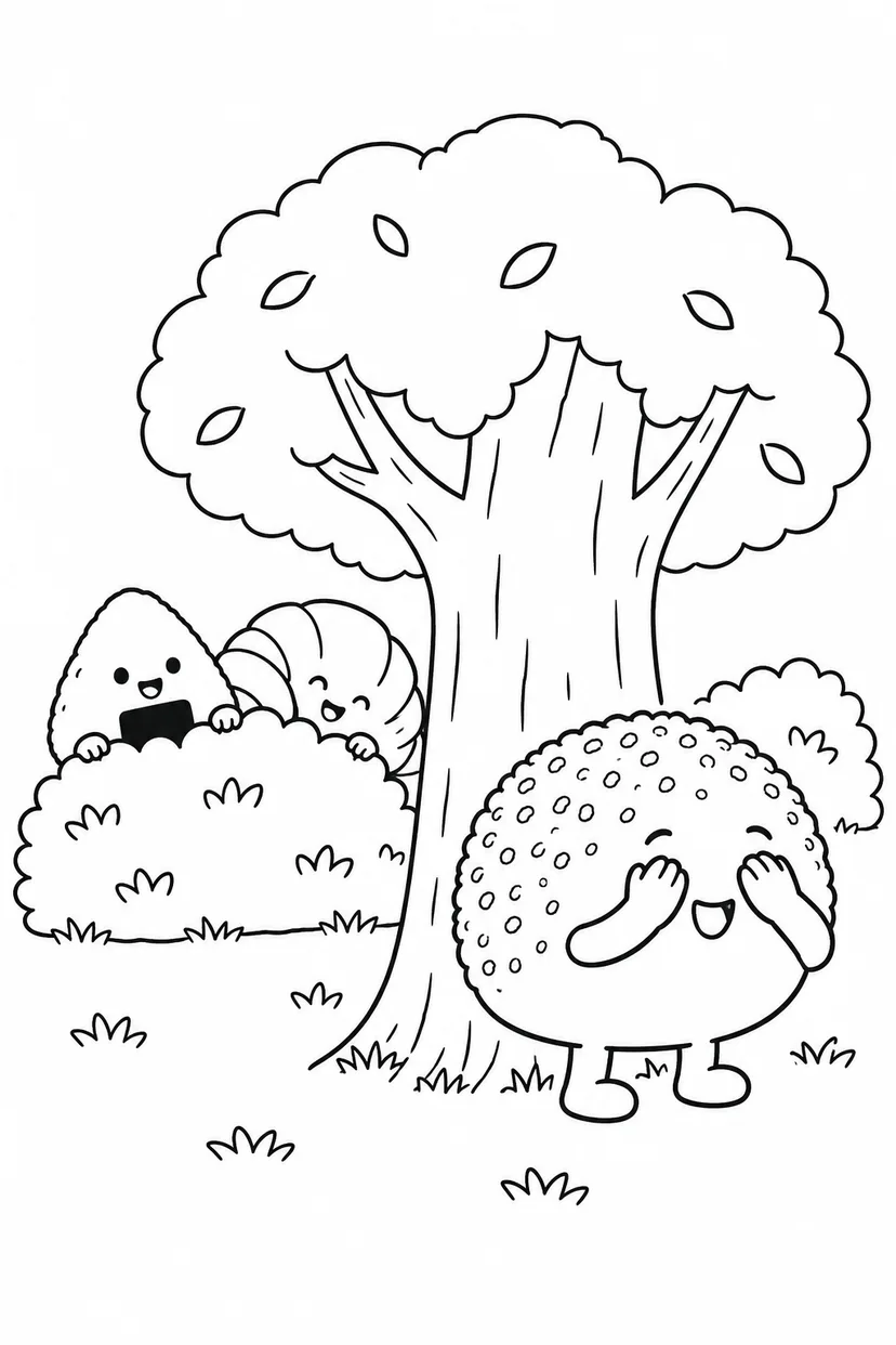 カレーパンのかくれんぼの塗り絵
