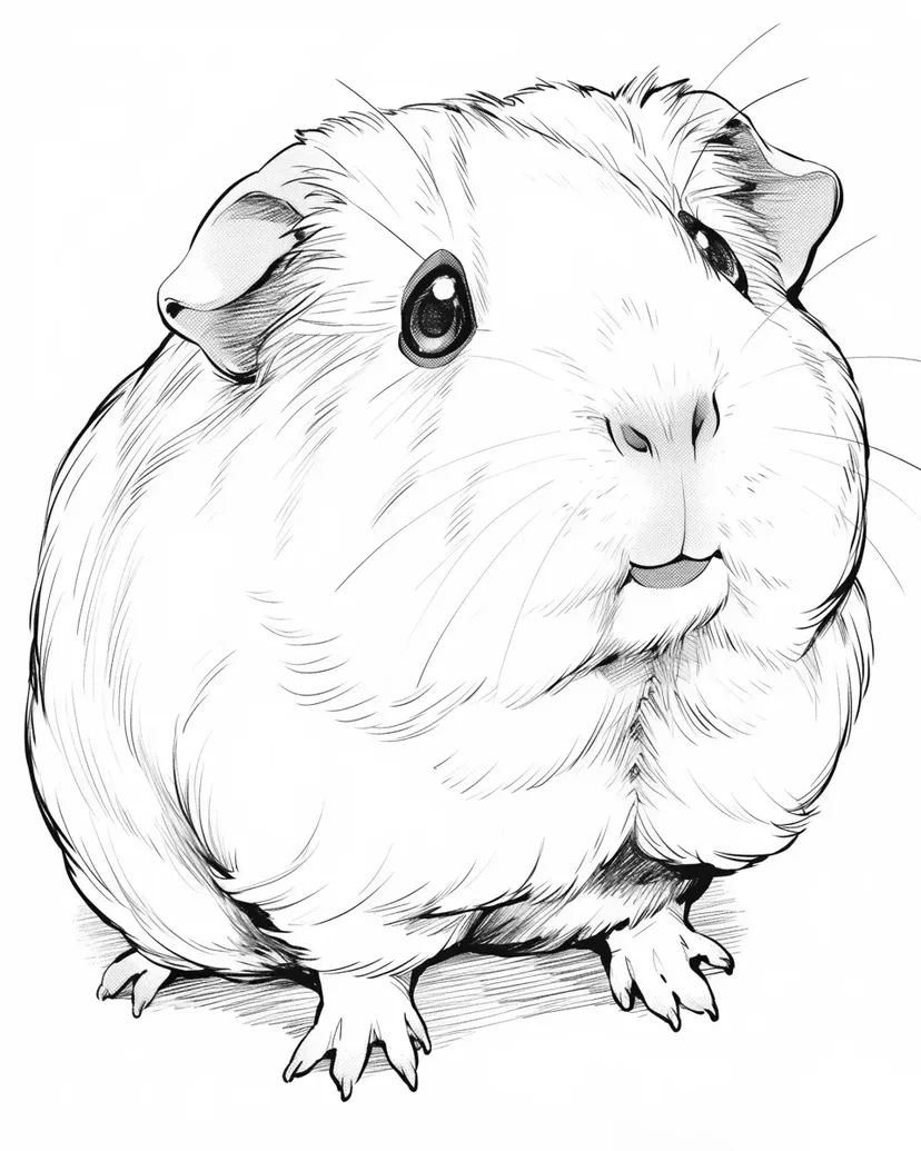 かわいいモルモットの塗り絵
