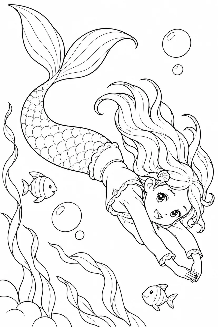 人魚の水中バレエの塗り絵