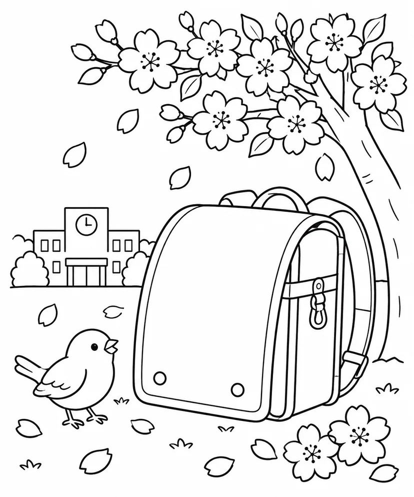 入学とランドセルの塗り絵