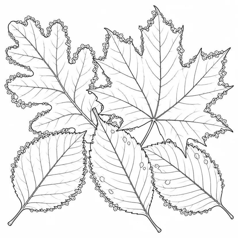 Coloriage Feuilles tombées bordées de givre