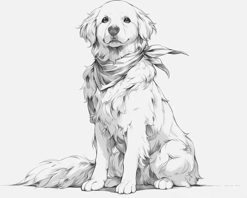 Dibujo de Golden Retriever con Pañuelo para colorear