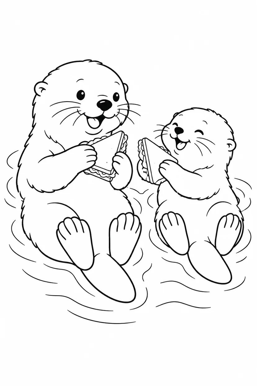 サンドイッチを分けるラッコの塗り絵