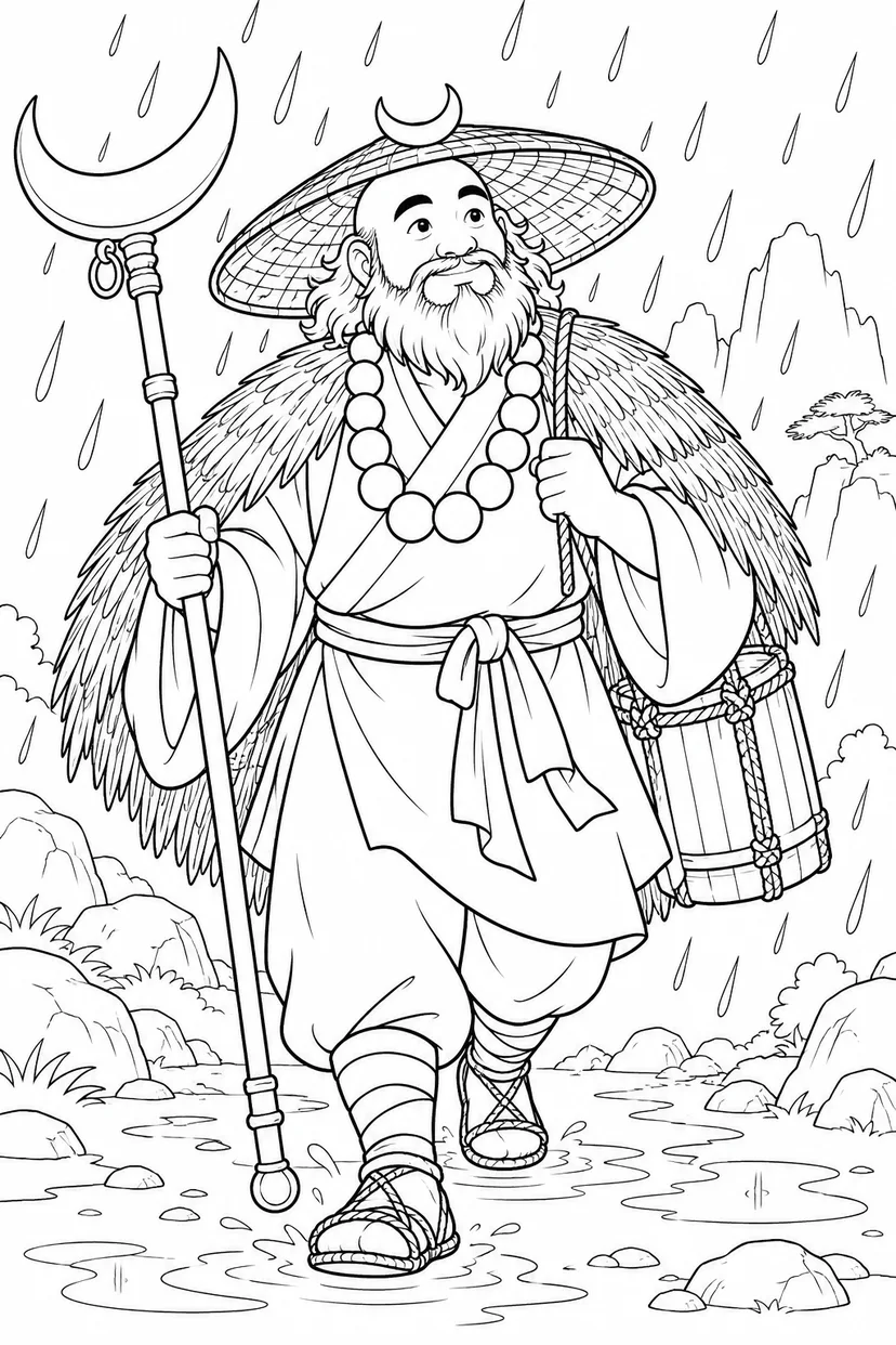 ほっこり西遊記：悟浄と雨の旅の塗り絵