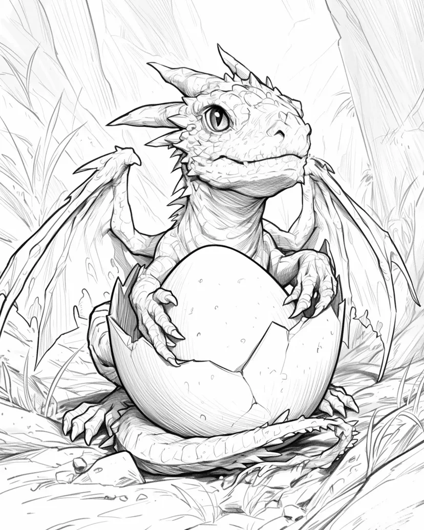 ドラゴンの赤ちゃん誕生の塗り絵