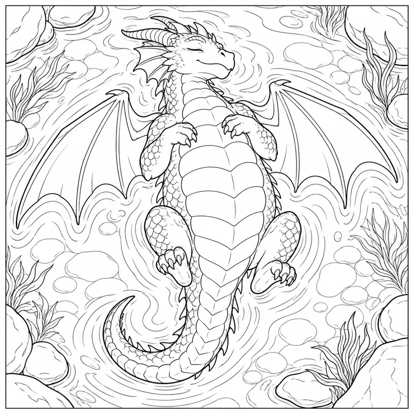 Dibujo de Dragón flotando boca arriba para colorear