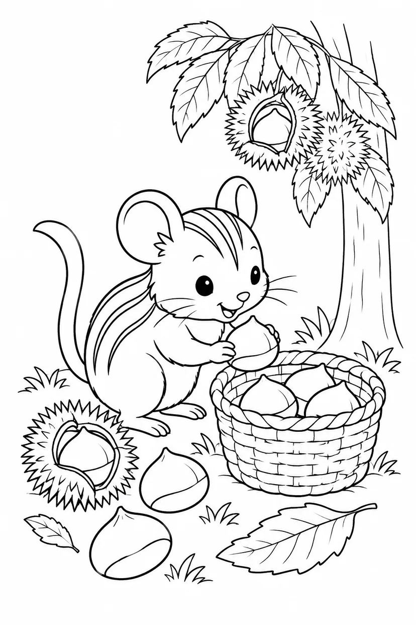 栗を集めるしまねずみの塗り絵