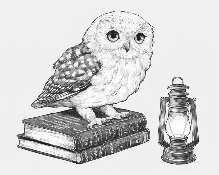 知恵のフクロウと本の塗り絵