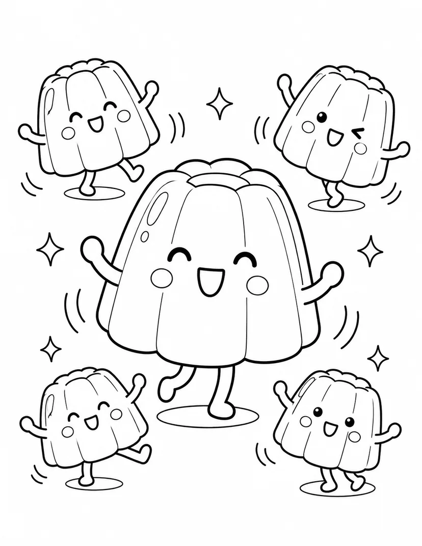 ゼリーのぷるぷるダンスの塗り絵