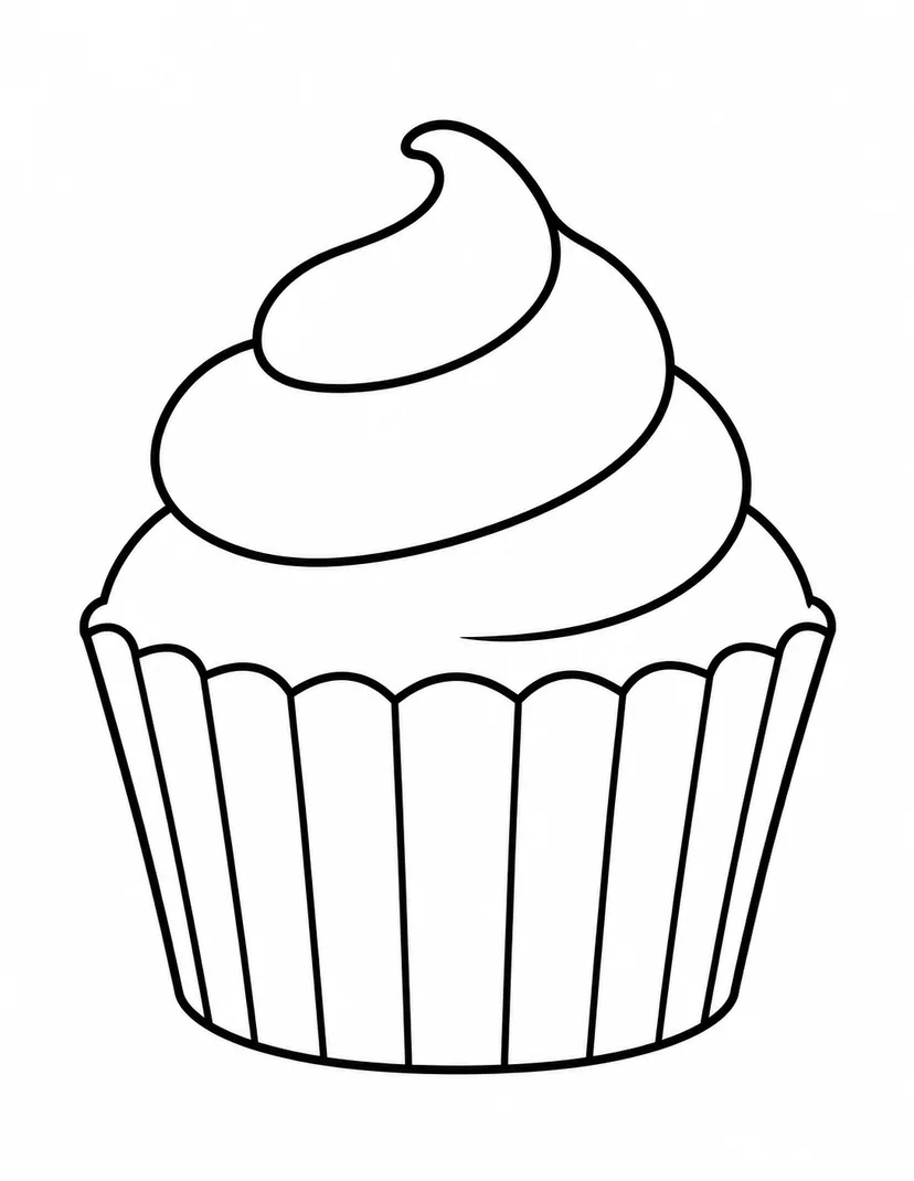 クリームひと巻きのカップケーキの塗り絵