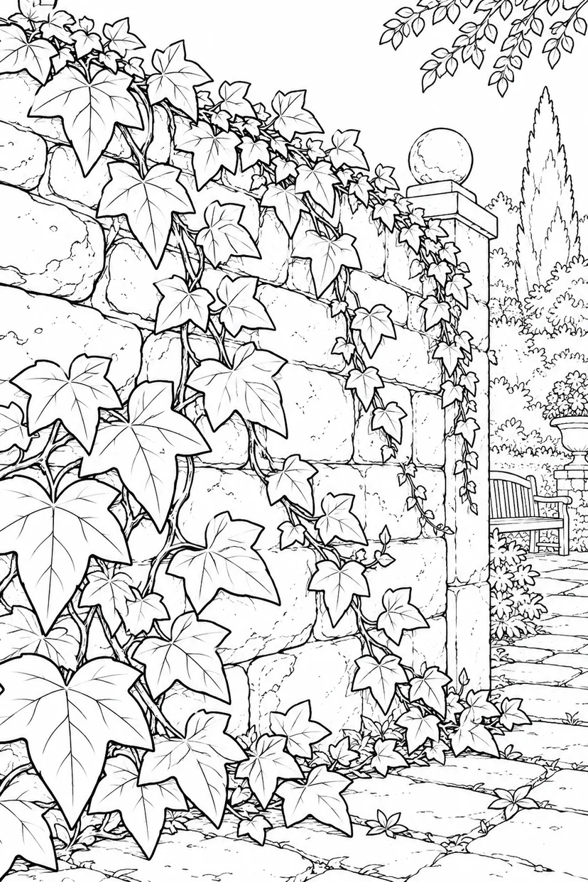 自然のひとこま：アイビーのつると葉の塗り絵