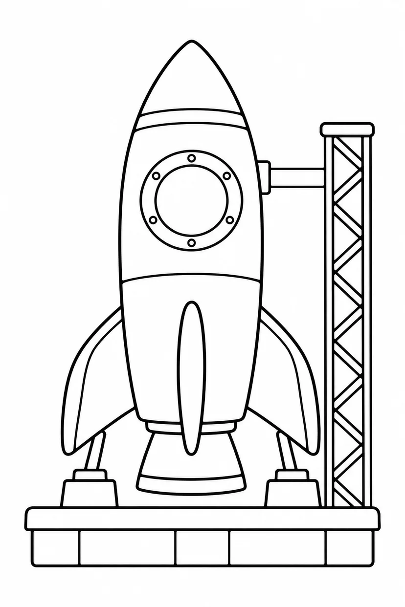 ロケットと発射台の塗り絵