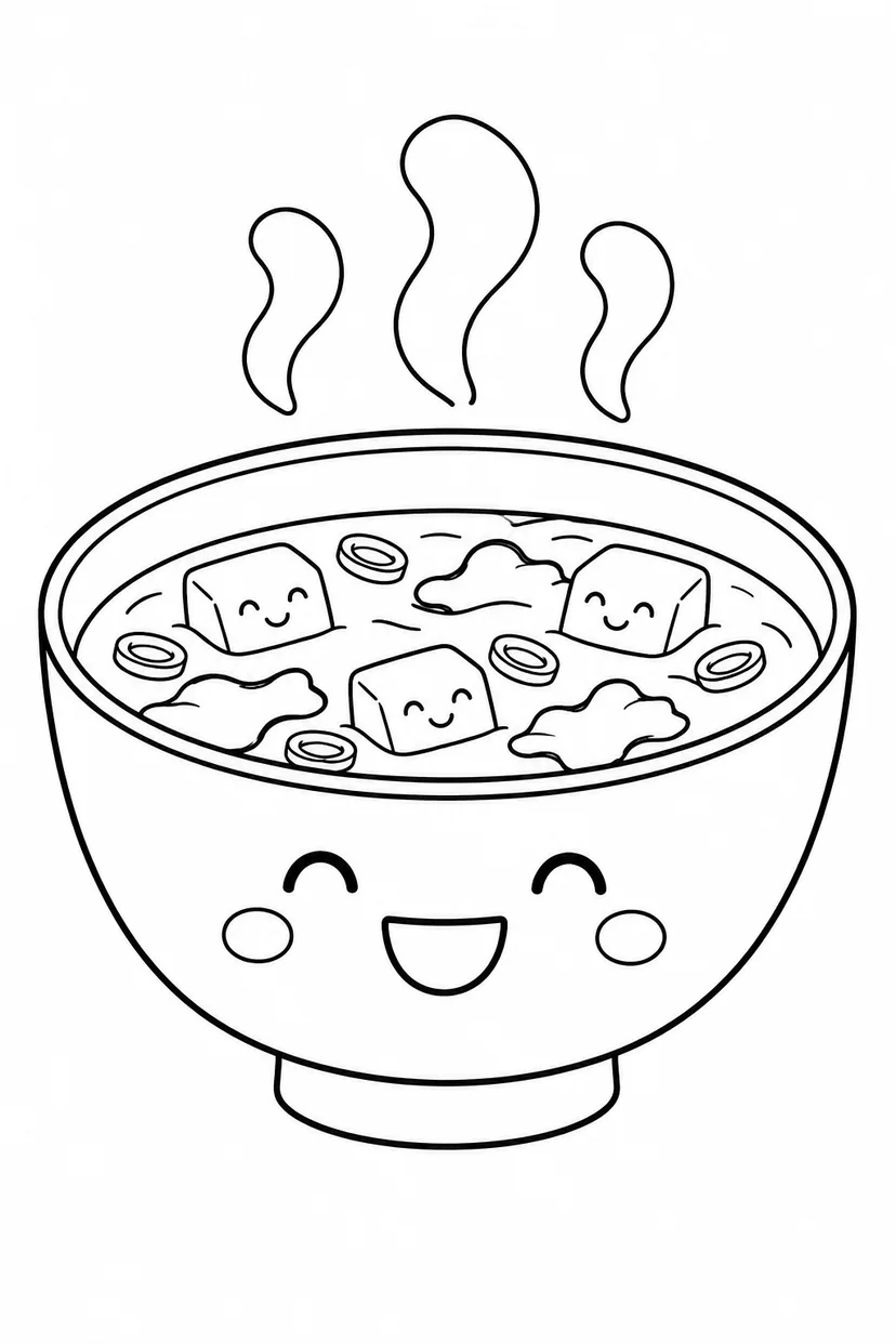 みそ汁とお椀のにっこり顔の塗り絵