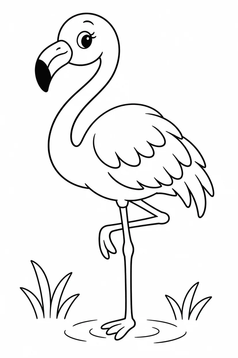 フラミンゴの片足立ちの塗り絵