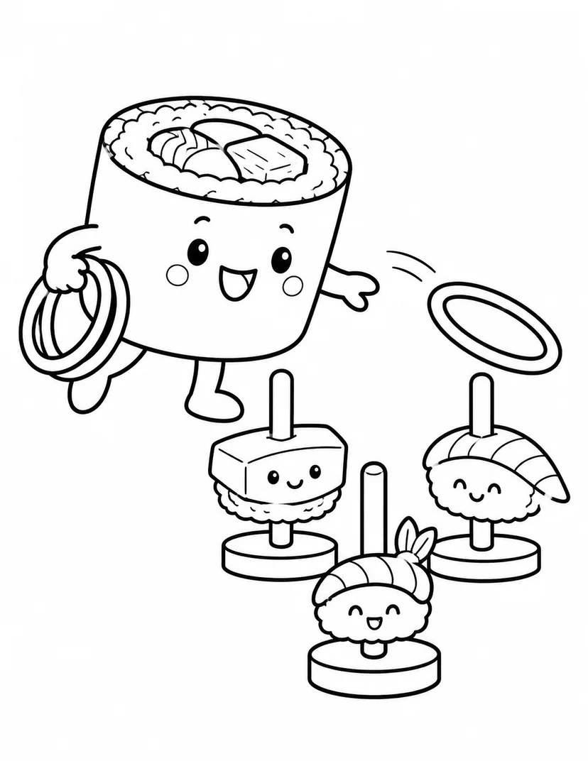 太巻きの輪投げの塗り絵