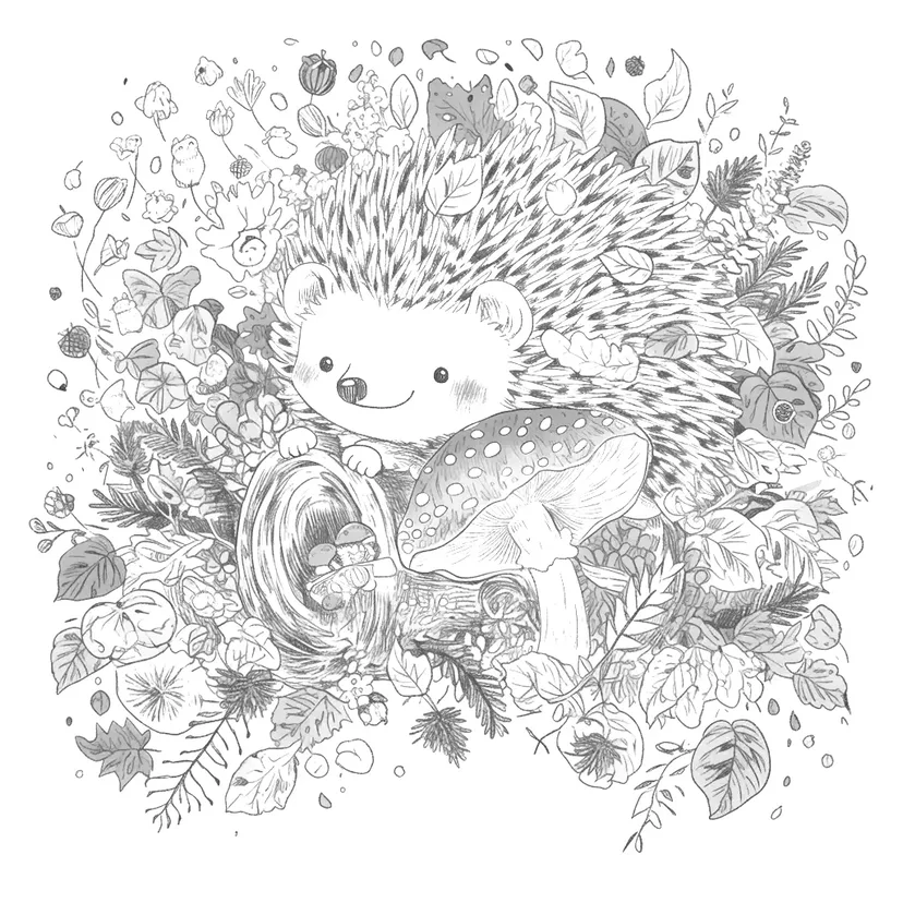 森のハリネズミの塗り絵
