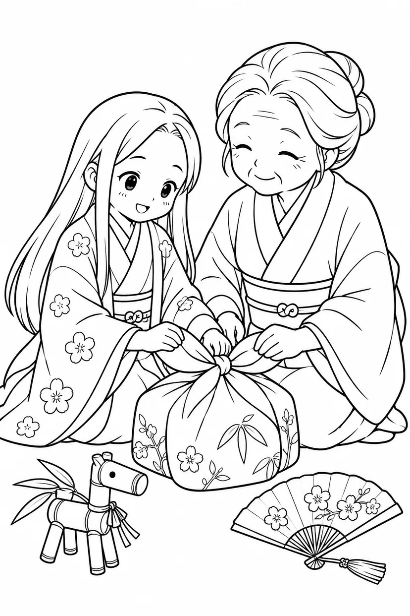 かぐや姫のおみやげ包みの塗り絵