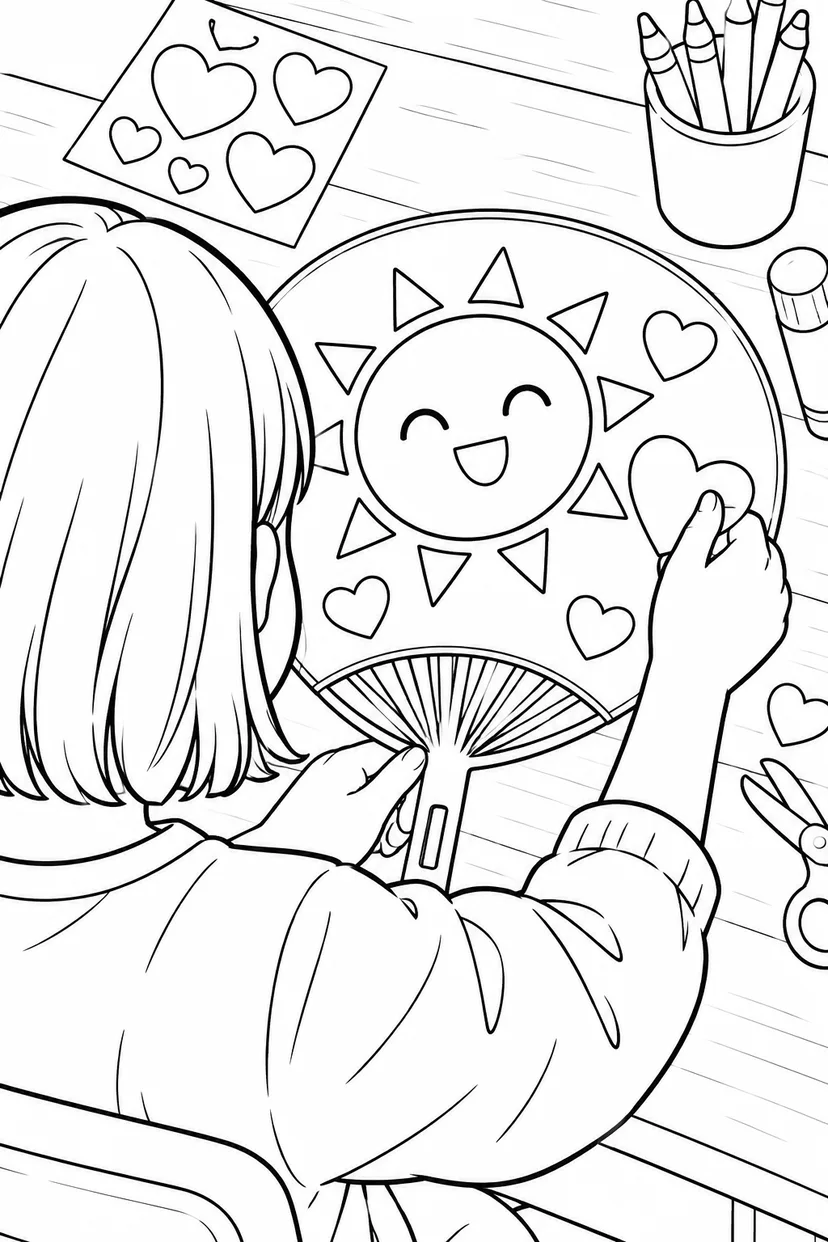 応援うちわを作ろうの塗り絵