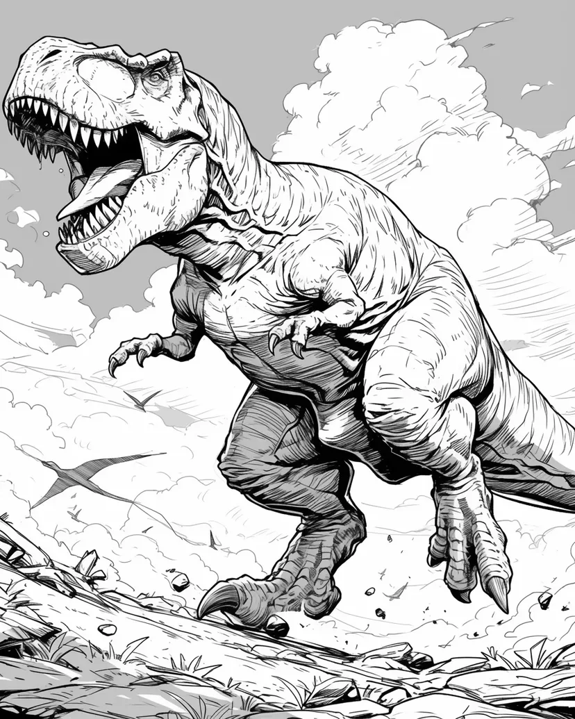 ティラノサウルスの冒険の塗り絵