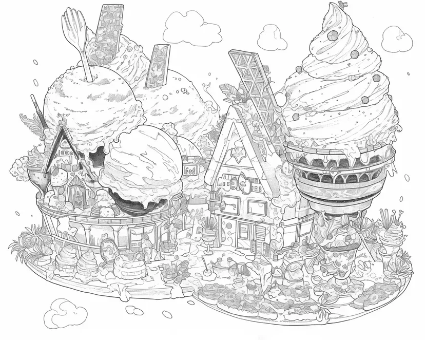 Desenho de Castelo de Sorvete Flutuante para colorir