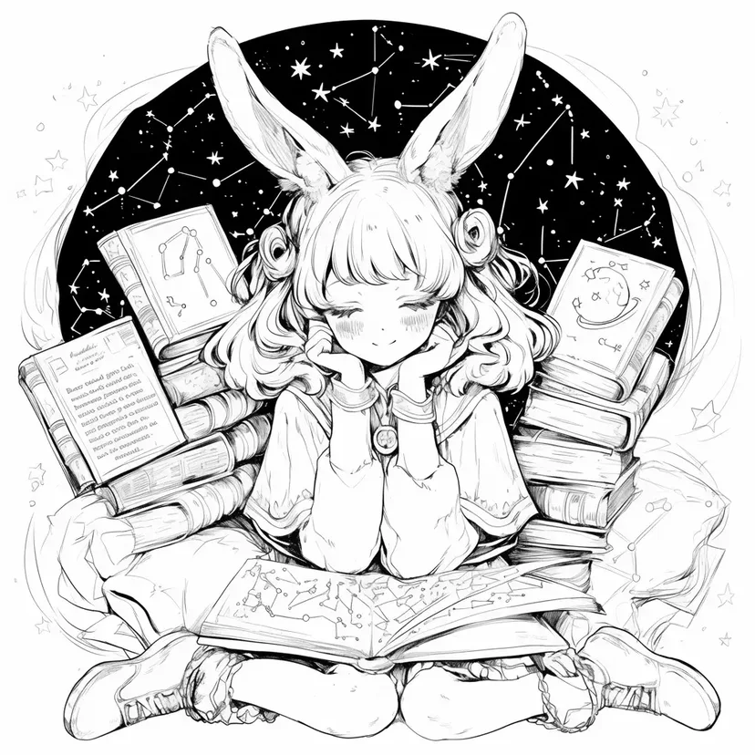 星空の下のうさぎ少女の塗り絵