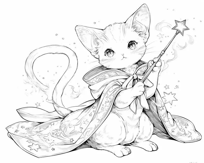 Dibujo de Gatito Mago para colorear