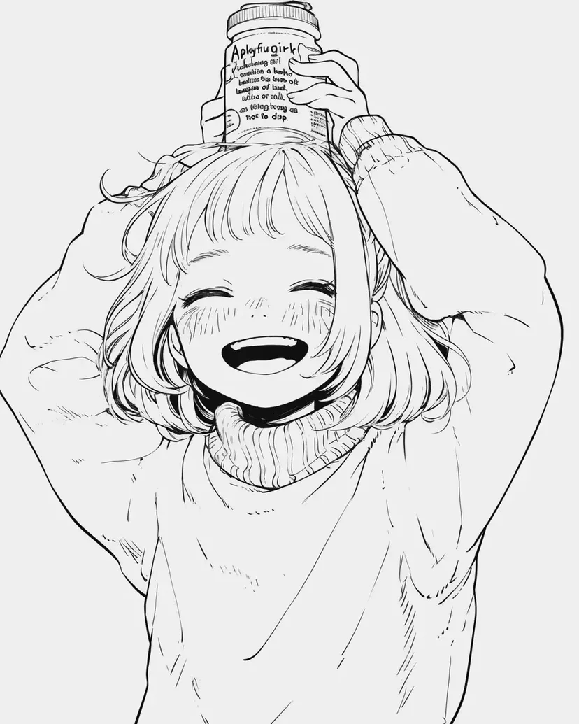 拿着果酱的微笑女孩涂色页