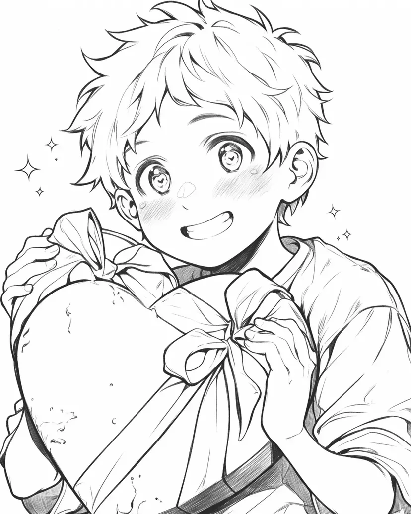 Dibujo de Niño con Chocolate en Forma de Corazón para colorear