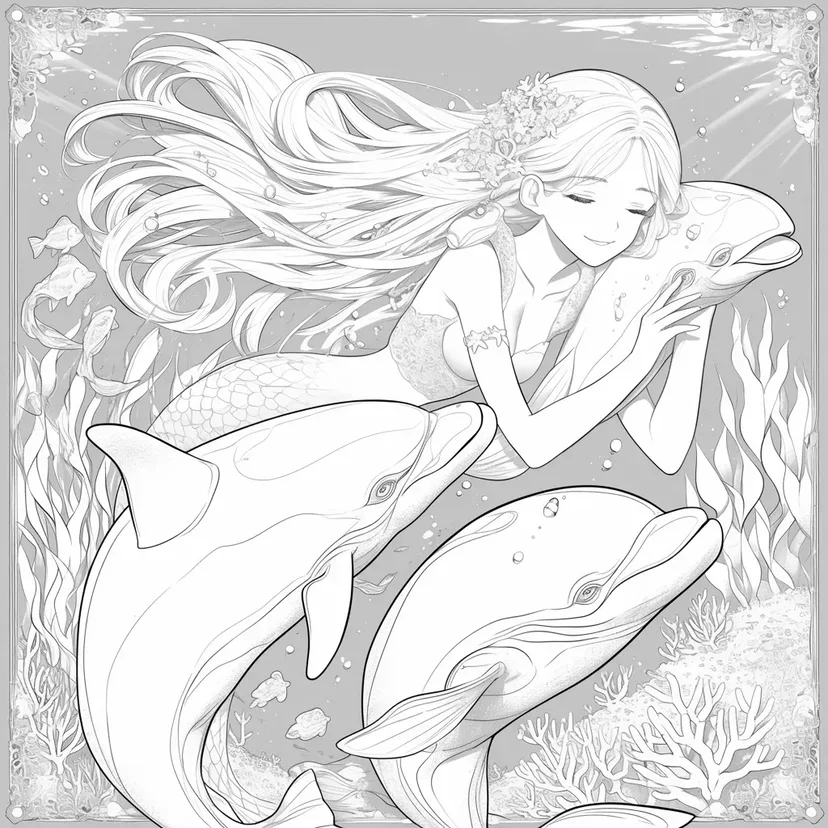 Mermaid and Dolphin Adventure coloring page