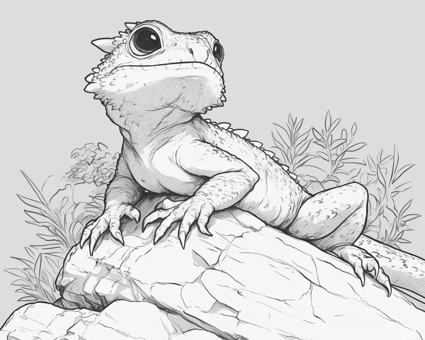 Desenho de Lagarto Curioso em uma Rocha para colorir