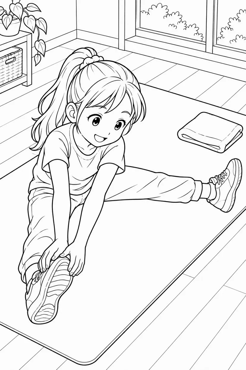 開脚ストレッチの塗り絵
