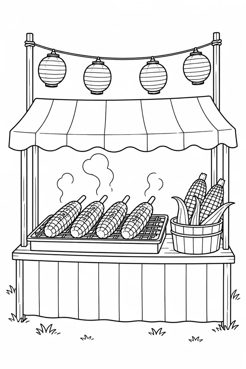 Desenho de Milho assado na festa de verão para colorir