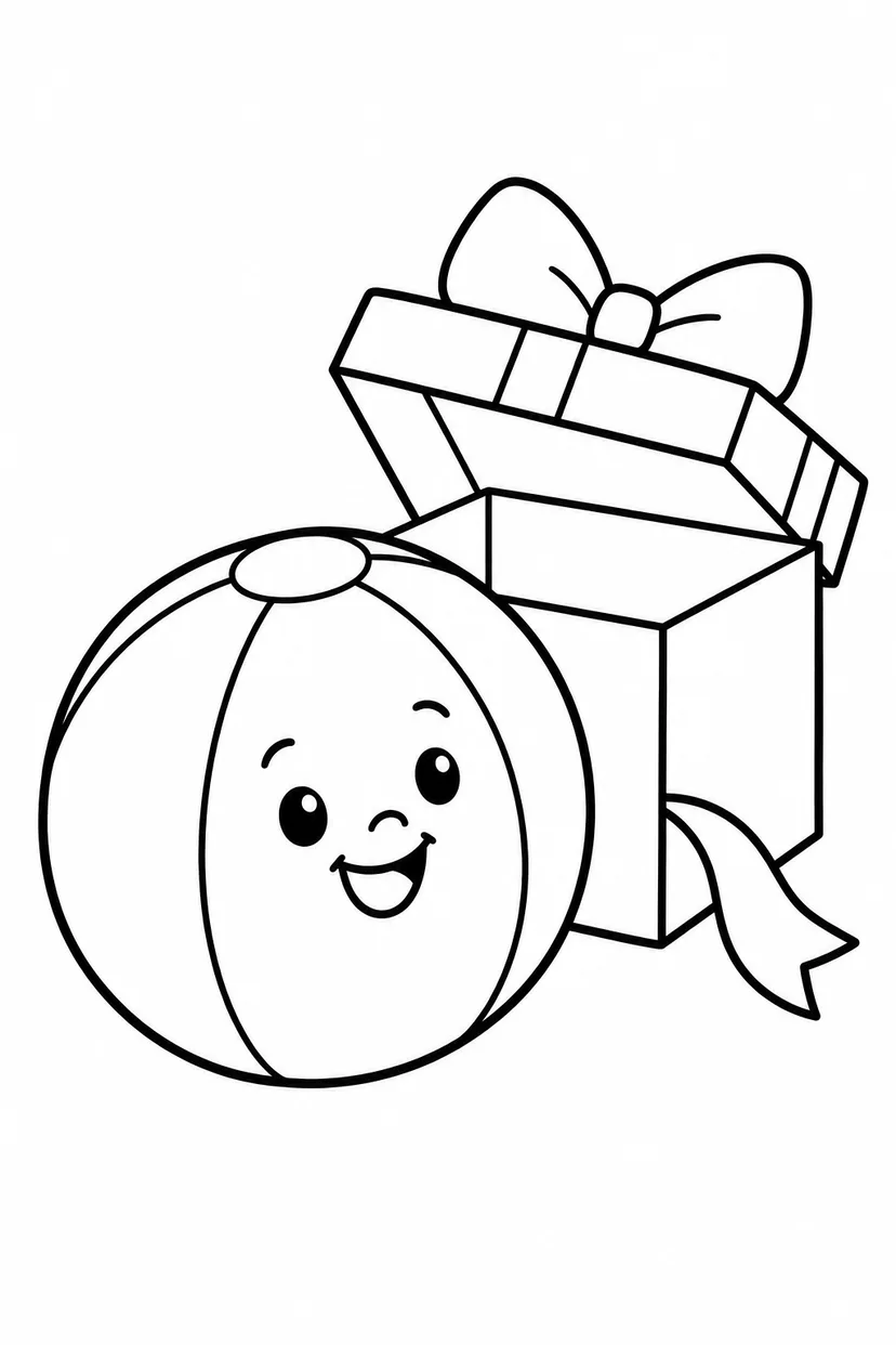 布のボールとプレゼント箱の塗り絵